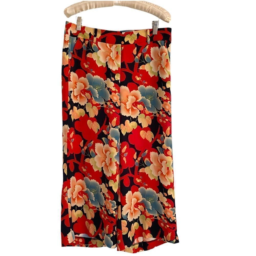 LOFT Floral Culottes Wide Leg 8 Asian Style Pattern Black Red Blue